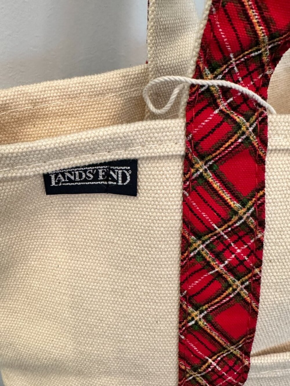VTG Lands End Red Cream Classic Canvas Boat Tote Medium 16x12 - Picture 3 of 13